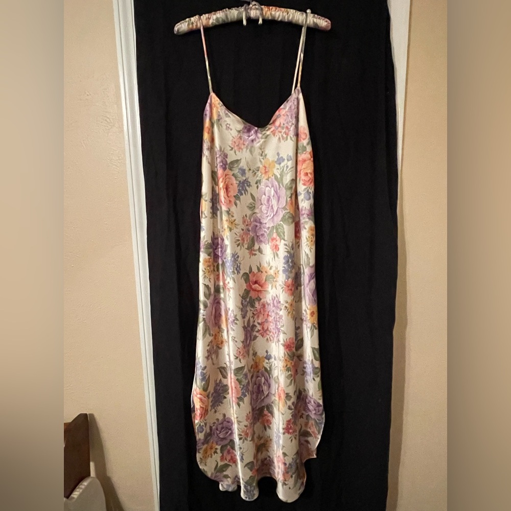 Lovely feminine satin knee length chemise nightgown with matching clothes hanger